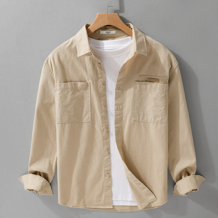 Herren Leichtes Baumwoll‑Twill Overshirt mit Kentkragen, doppelten aufgesetzten Brusttaschen und Relaxed-Fit Echoarchiv