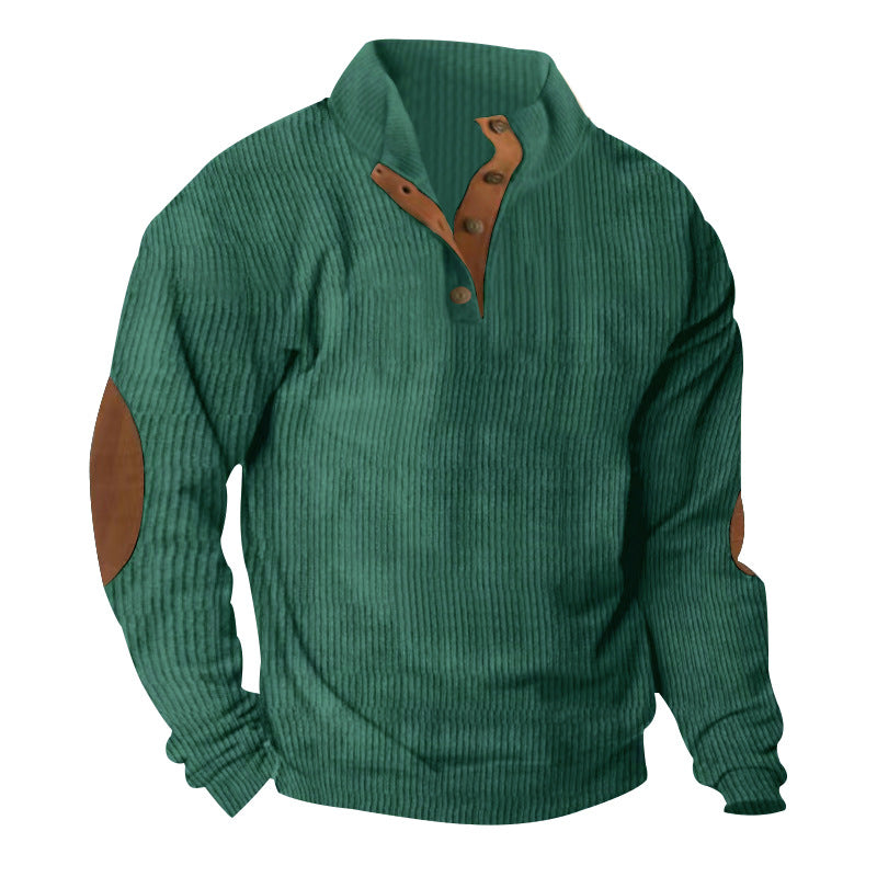 Herren nan gerippter Strickpullover mit Stehkragen und dekorativen Ellenbogenpatches Echo Archiv