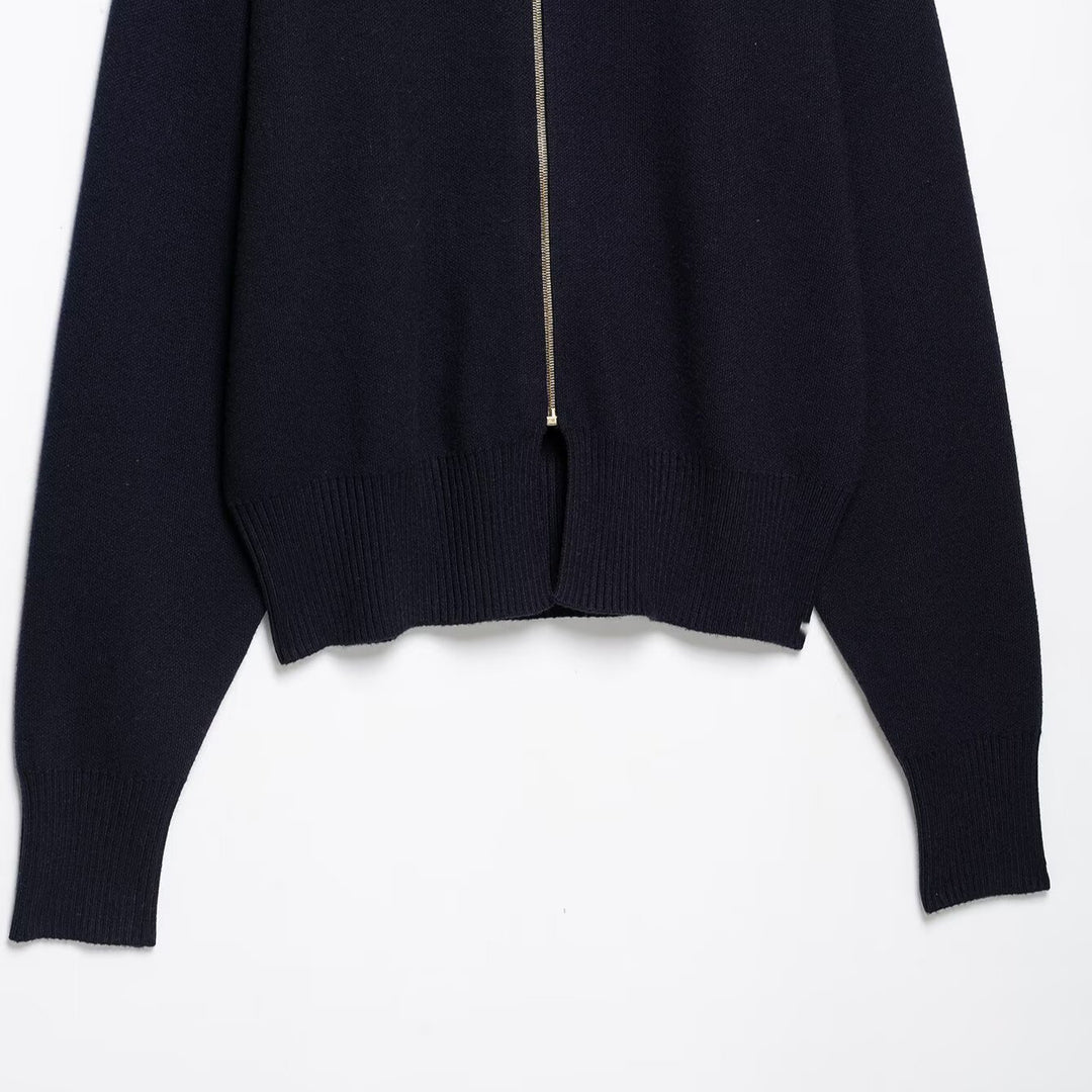 Damen Cropped Strickjacke mit Stehkragen und durchgehendem Reißverschluss Echoarchiv