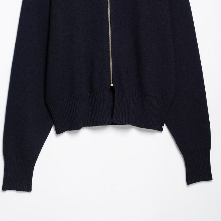 Damen Cropped Strickjacke mit Stehkragen und durchgehendem Reißverschluss Echoarchiv