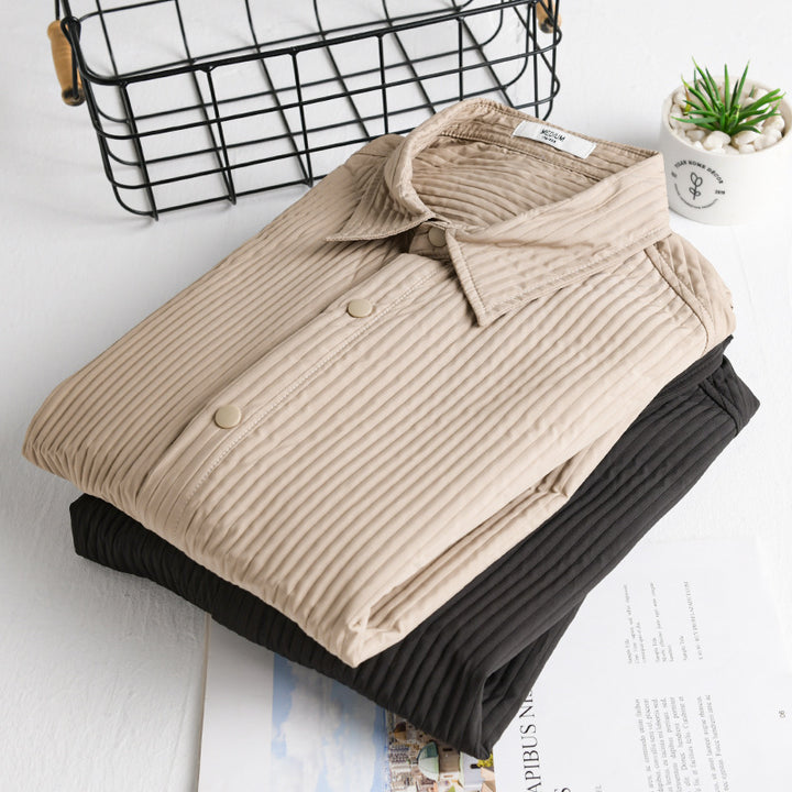 Herren Gestepptes Overshirt aus leichter Baumwollstruktur mit Druckknopfleiste Echoarchiv