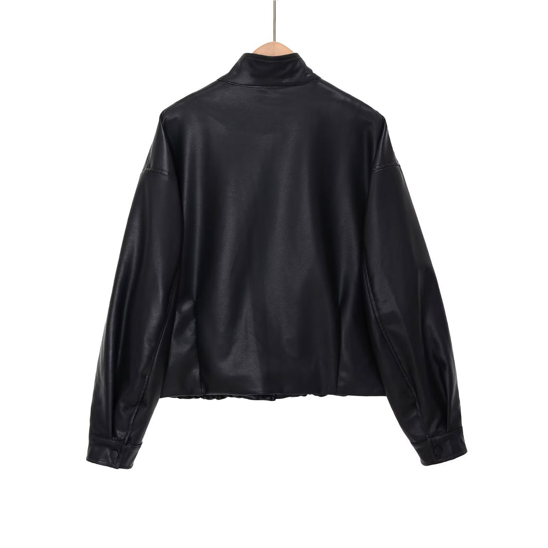 Damen Kurz geschnittener Oversize‑Bomber im Bikerstil aus veganer Lederoptik mit Stehkragen Echoarchiv