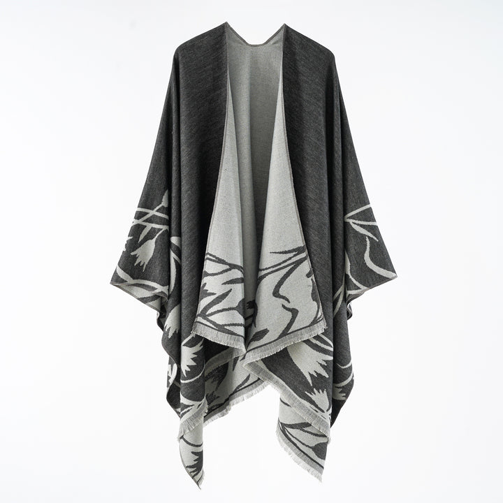 Damen Wendbarer Oversize-Capeponcho aus Wollmix mit floraler Jacquardwebung Echo Archiv