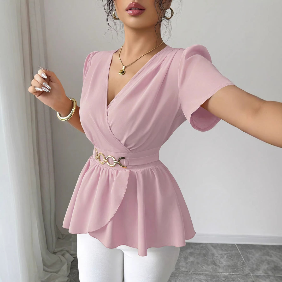 Damen Wickelbluse mit Taillen-Gürtel und asymmetrischem Volant Echo Archiv