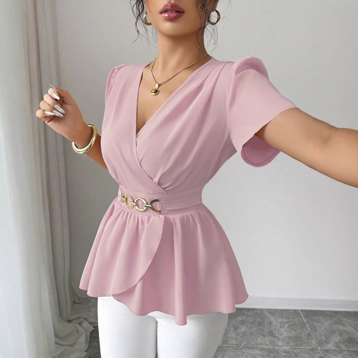 Damen Wickelbluse mit Taillen-Gürtel und asymmetrischem Volant Echo Archiv