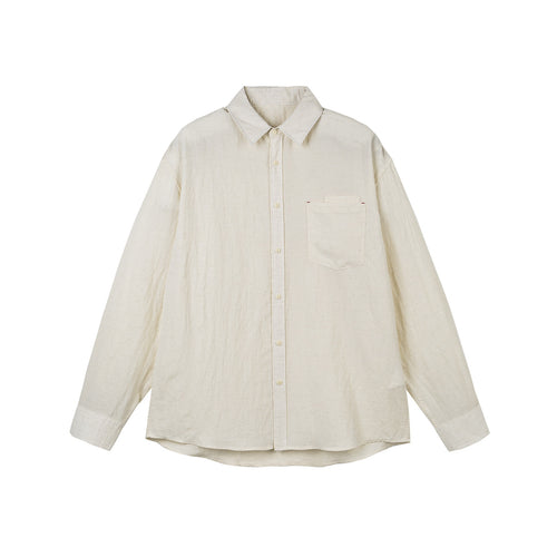 Unisex Lockeres Leinen‑Mix Oversize‑Hemd mit Brusttasche und abgerundetem Saum Echoarchiv