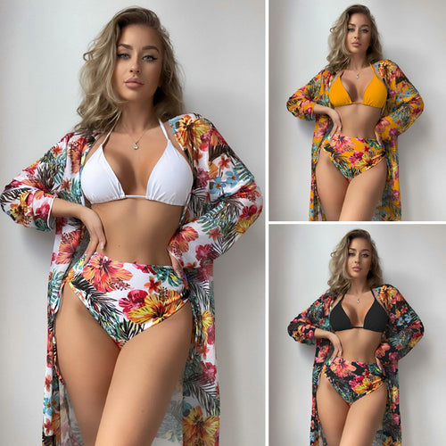 Damen Hochtaillierter Bikini mit floralem Cover-Up Echo Archiv