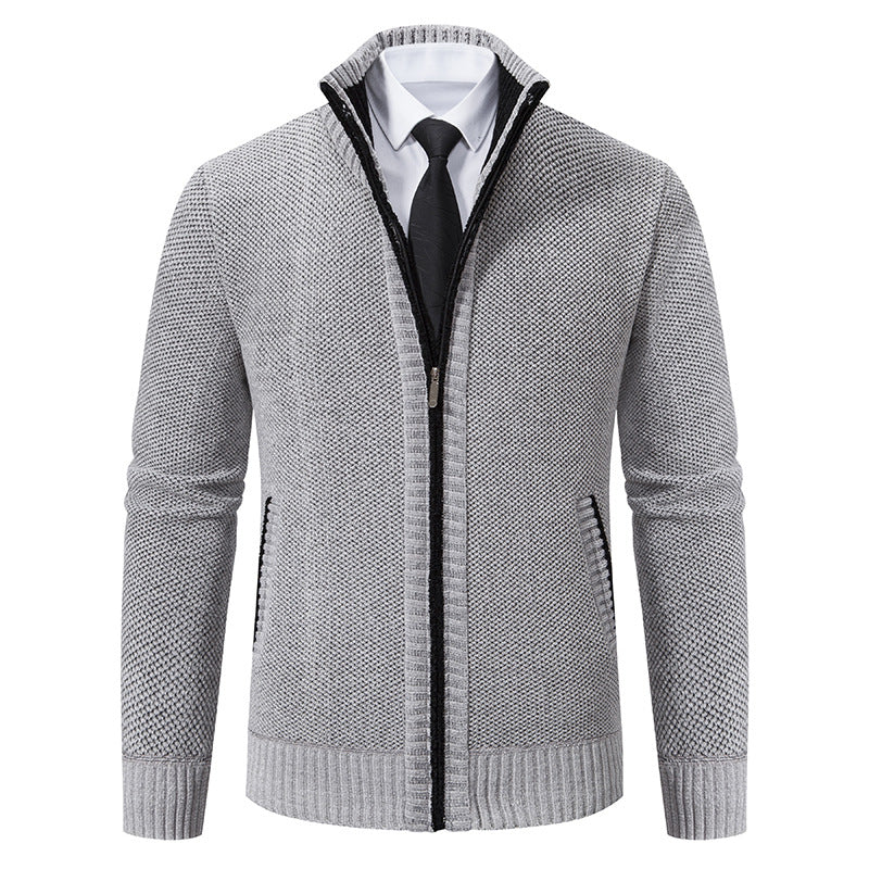 Herren elegante Strickjacke mit modernem Reißverschluss und hohem Kragen Echoarchiv