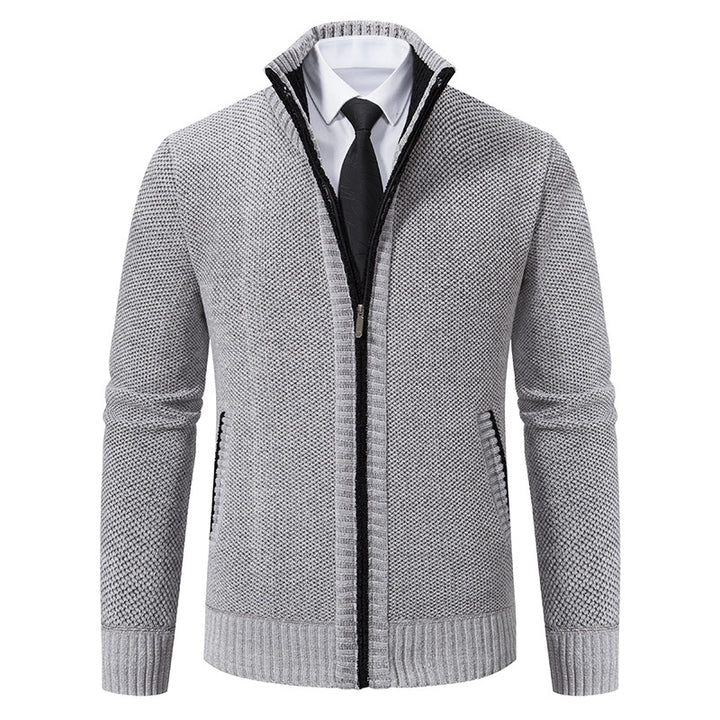 Herren elegante Strickjacke mit modernem Reißverschluss und hohem Kragen Echoarchiv