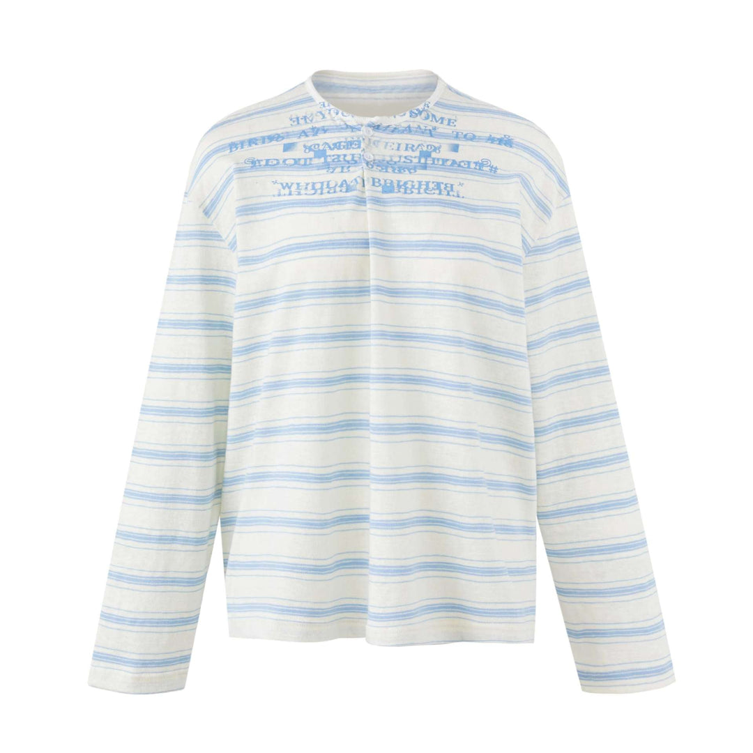 Damen Gestreiftes Langarm-Henleyshirt aus leichter Baumwollmischung Echoarchiv