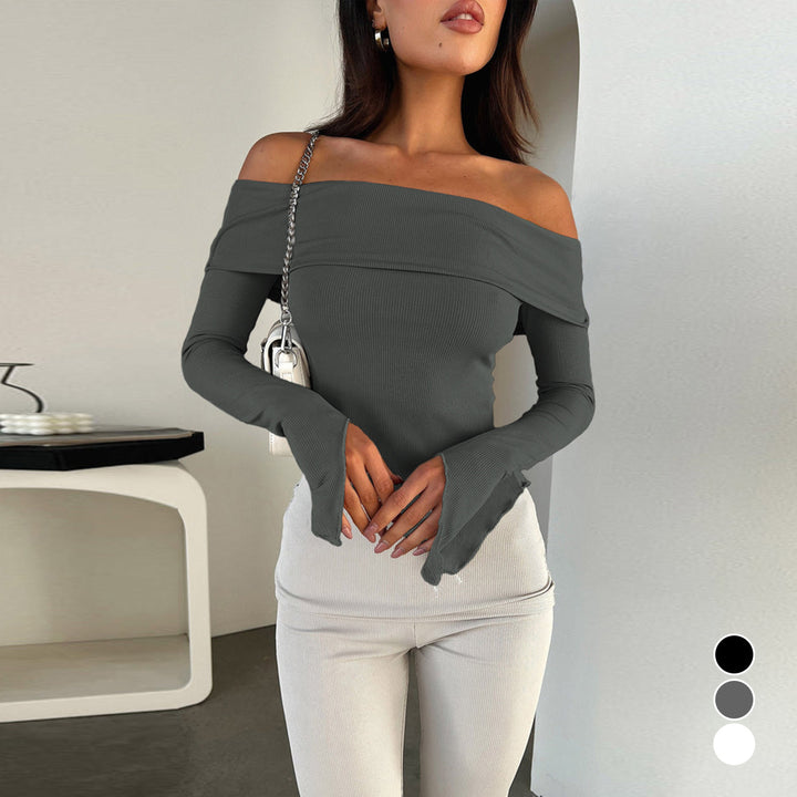 Damen Off-Shoulder Shirt mit eleganten Trompetenärmeln Echo Archiv