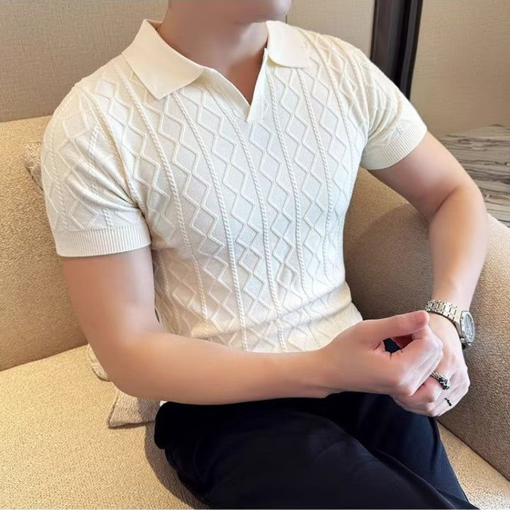 Herren Elegantes Strick-Polohemd mit dekorativer Struktur Echo Archiv