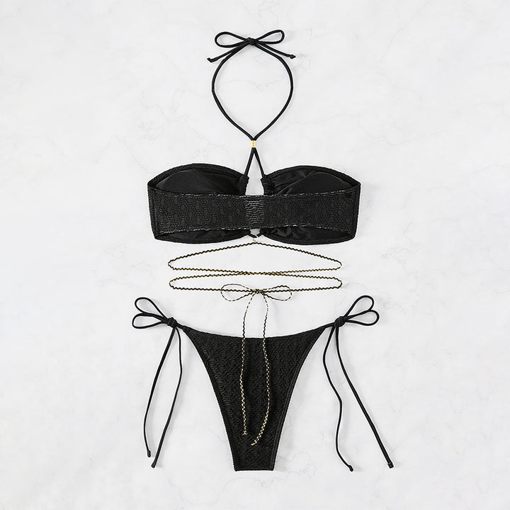 Damen Bandeau-Bikini mit verstellbaren Bindebändern und goldenen Akzenten Echo Archiv
