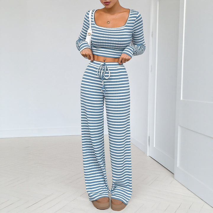 Damen Freizeitliches Zweiteiliges Set mit gestreiftem Oberteil und weitem Hose Echo Archiv