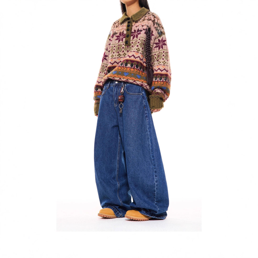 Damen Gemusterter Pullover mit Knopfleiste Echoarchiv