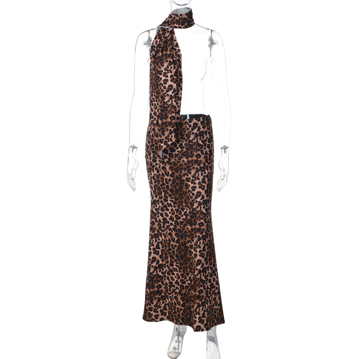 Damen Maxikleid mit trendigem Leopardenmuster und schickem Schal Echo Archiv