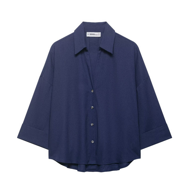 Damen Oversized-Hemdbluse mit kastiger Silhouette, weiten Kimonoärmeln und abgerundetem Saum Echo Archiv