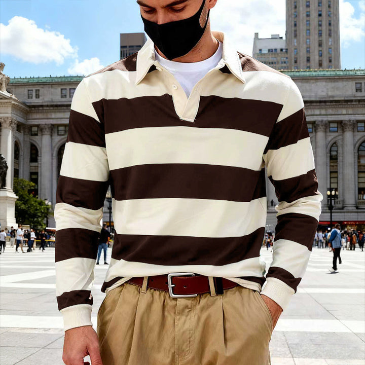 Herren Maritim inspiriertes Rugby-Langarmshirt aus Baumwollmix mit Polokragen und robusten Bündchen – Cavello