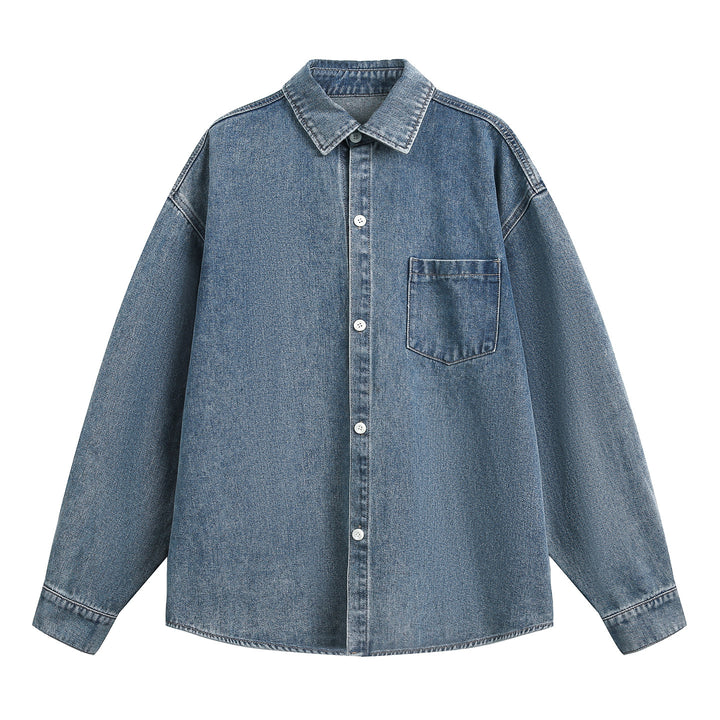 Unisex Oversize Jeanshemdjacke mit Brusttasche und kastigem Schnitt Echo Archiv