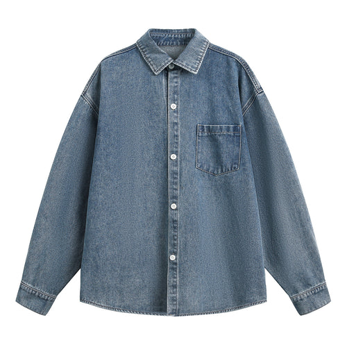 Unisex Oversize Jeanshemdjacke mit Brusttasche und kastigem Schnitt Echo Archiv