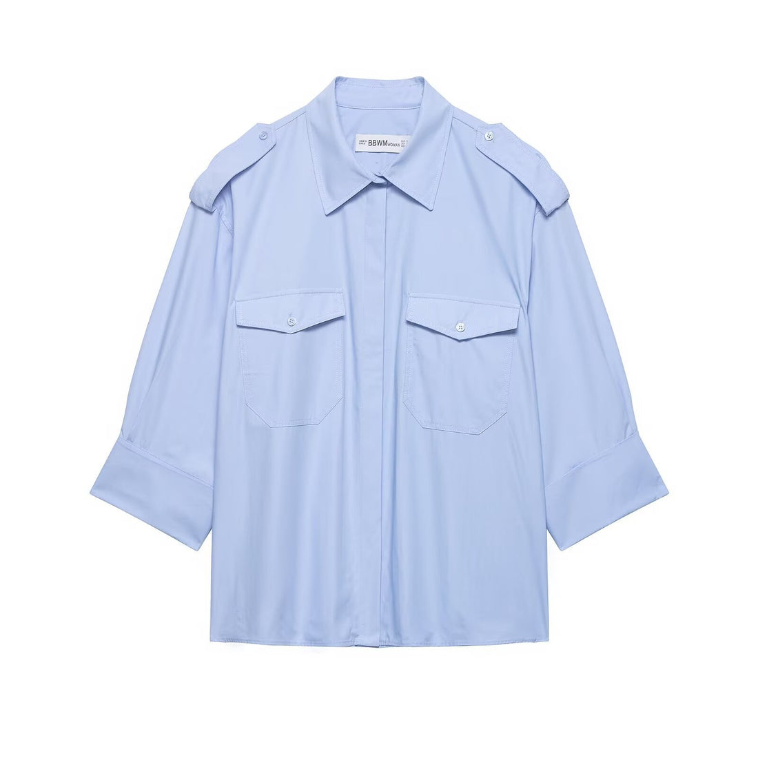 Damen Oversized Hemdbluse mit Epauletten und aufgesetzten Brusttaschen Echoarchiv