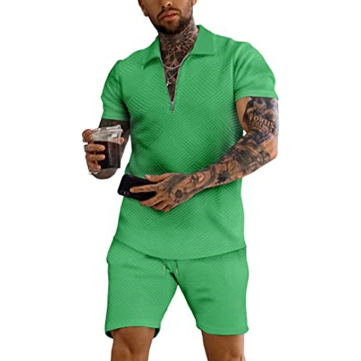 Herren modernes Kurzarm Freizeit-Set mit strukturiertem Design Echoarchiv