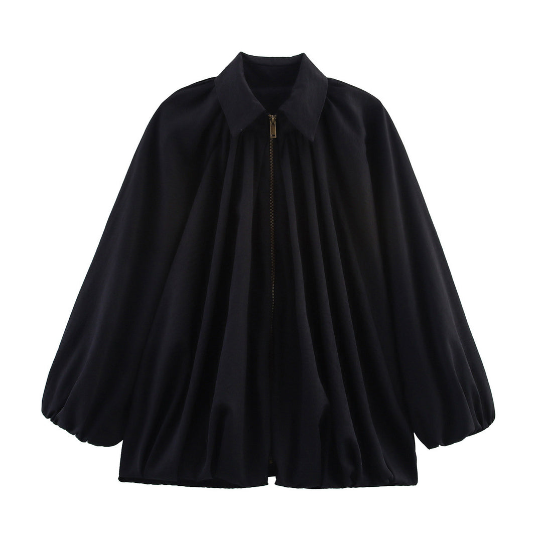 Damen Weite plissierte Cape-Bluse mit Stehkragen und verdecktem Reißverschluss Echo Archiv