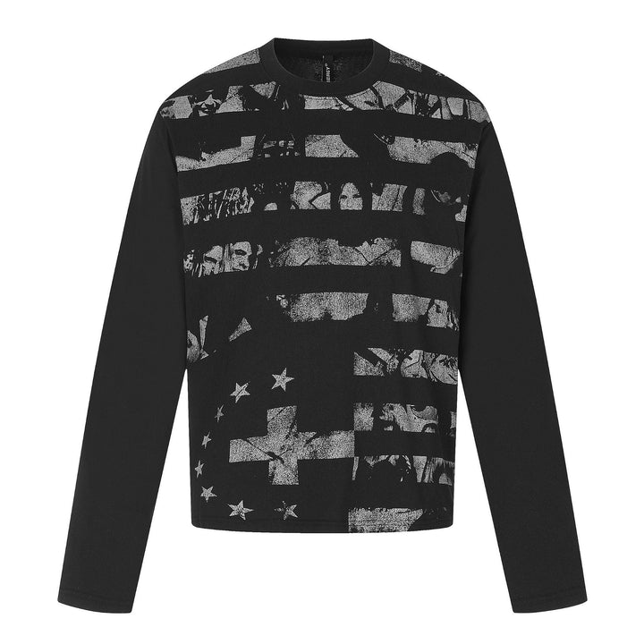 Herren Langarmshirt aus weichem Baumwollmix mit distressed Flag-Print Echoarchiv