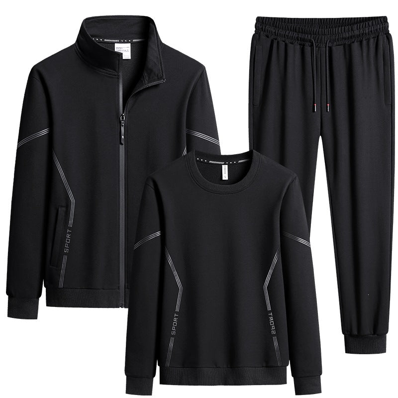 Herren Dreiteiliges Performance-Trainingsset mit Stehkragen-Zipjacke, Rundhals-Sweater & tapered Jogginghose Echoarchiv
