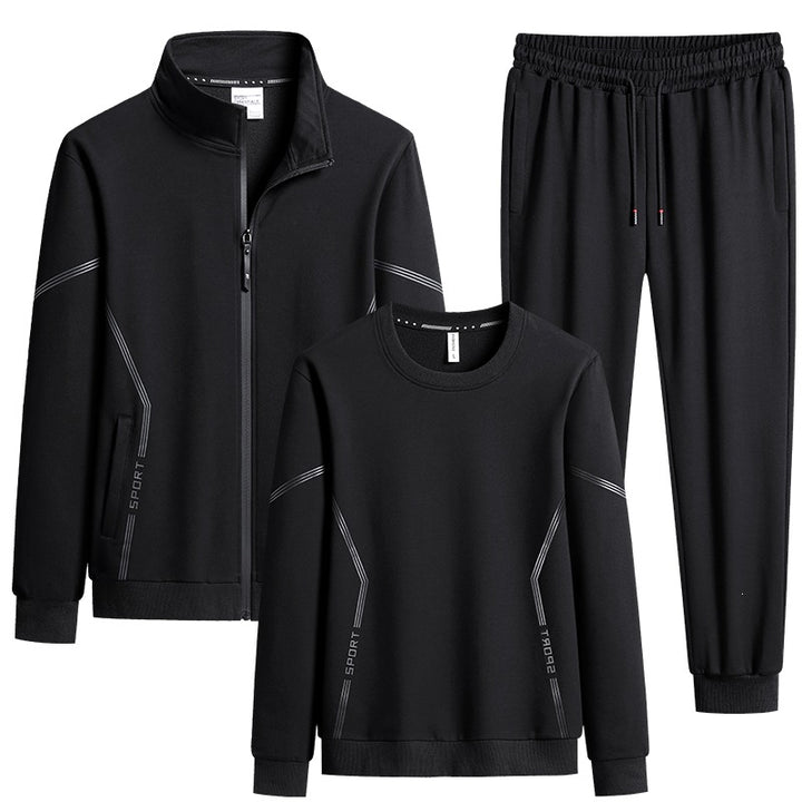 Herren Dreiteiliges Performance-Trainingsset mit Stehkragen-Zipjacke, Rundhals-Sweater & tapered Jogginghose Echoarchiv