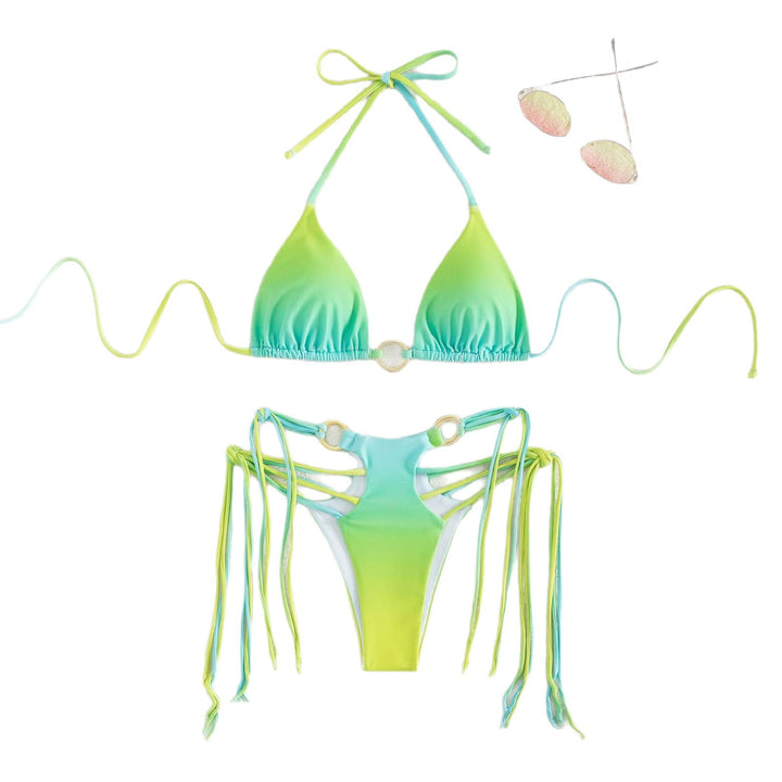 Damen Triangel-Bikini mit modischen Schnüroptik und schimmernden Ringdetails Echo Archiv