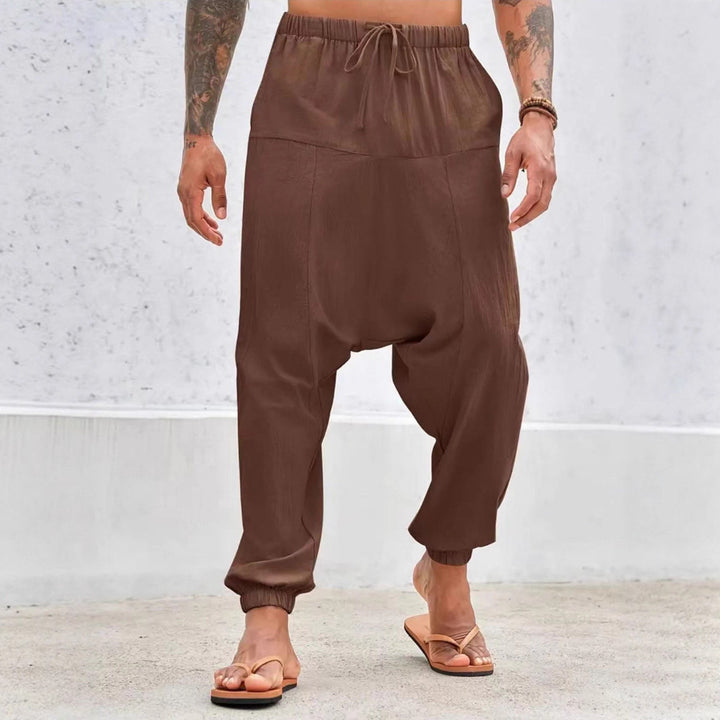 Herren lässige Leinenhose mit tiefem Schritt und elastischem Bund Echoarchiv