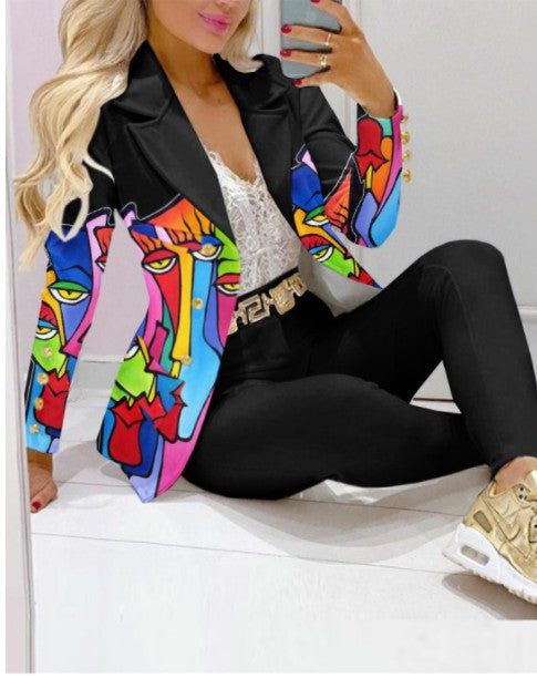 Damen Zweiteiliges Blazer-und-Hose-Set mit Schmetterlingsprint und glamourösem Glitzereffekt – Valéne