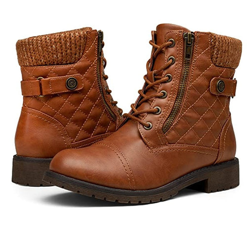 Damen Combat-Boots mit gesteppter Knöchelmanschette, Strickkragen und seitlichem Reißverschluss Echo Archiv