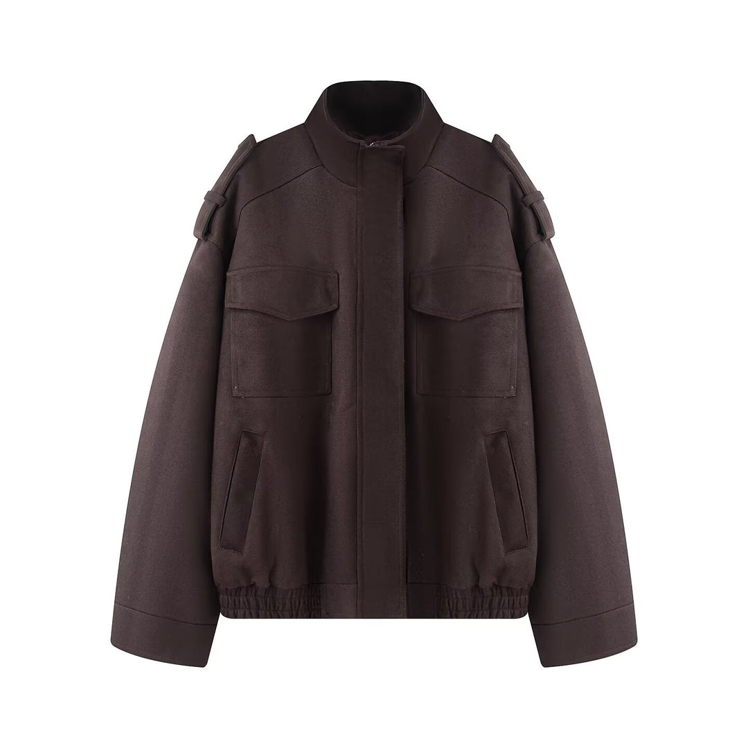 Damen Wollmix-Blouson mit Schulterklappen, aufgesetzten Brusttaschen und elastischem Saum Echo Archiv