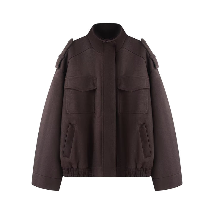 Damen Wollmix-Blouson mit Schulterklappen, aufgesetzten Brusttaschen und elastischem Saum Echo Archiv