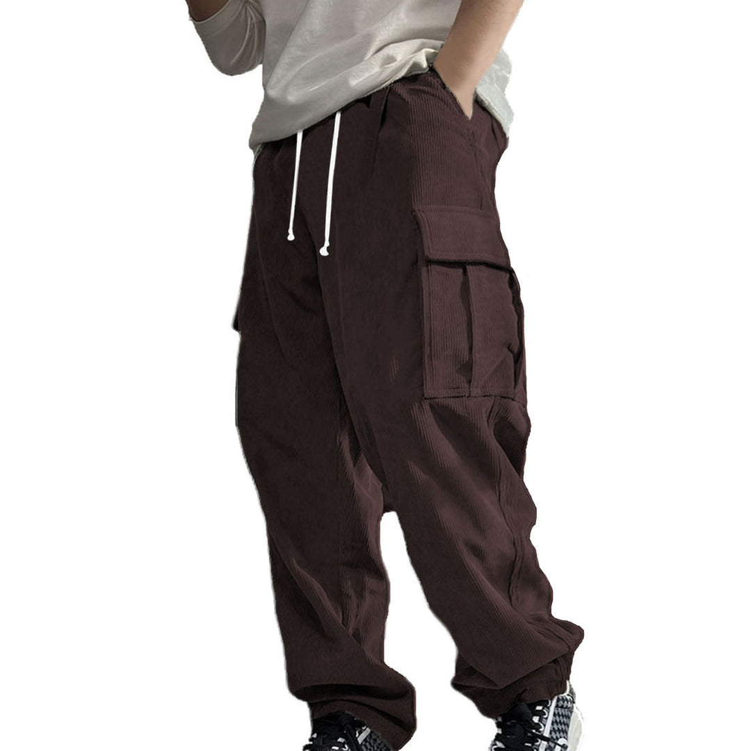 Herren Weite Cord-Cargo-Hose mit Tunnelzug, Elastikbund & Multifunktionstaschen – Bravaro