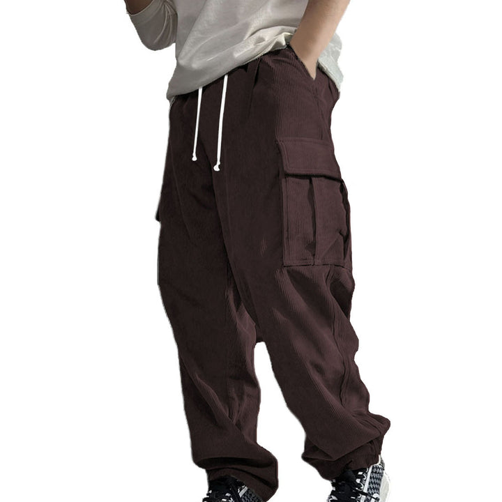 Herren Weite Cord-Cargo-Hose mit Tunnelzug, Elastikbund & Multifunktionstaschen – Bravaro