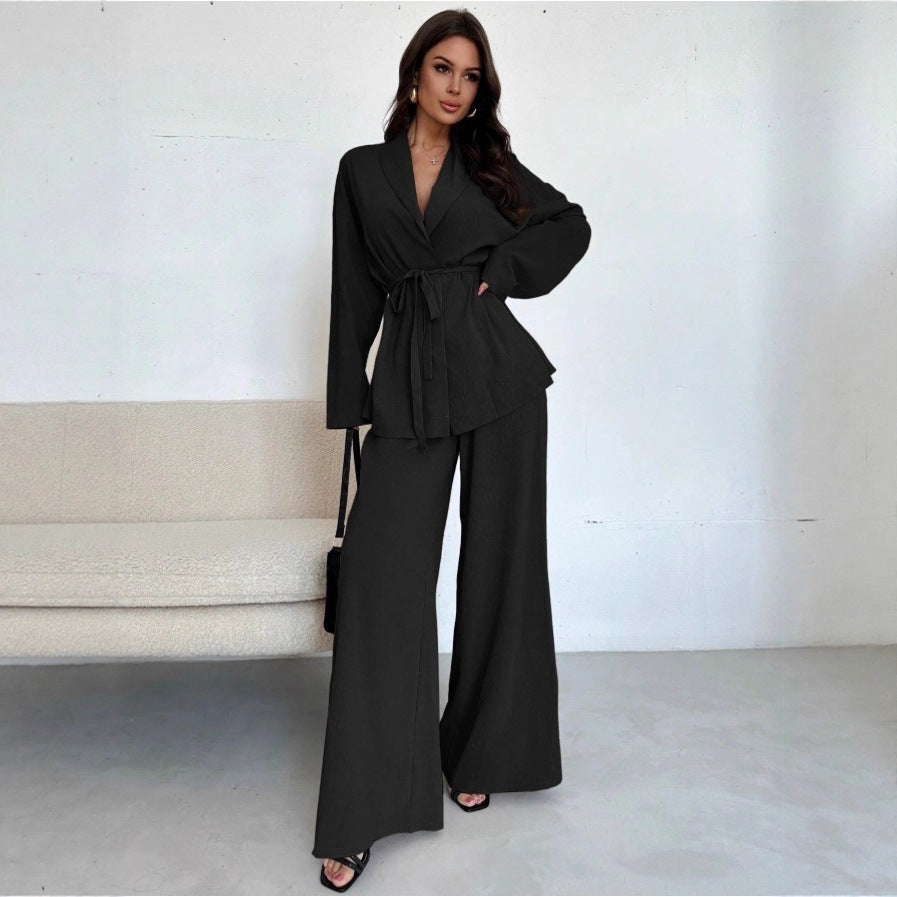 Damen Entspannter Wickelblazer und Weite-Hosen Set Echoarchiv