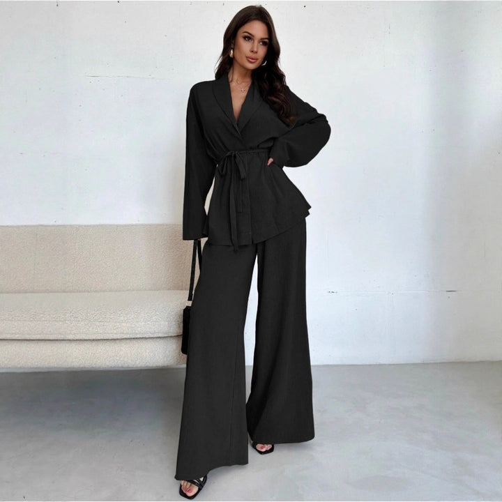 Damen Entspannter Wickelblazer und Weite-Hosen Set Echoarchiv