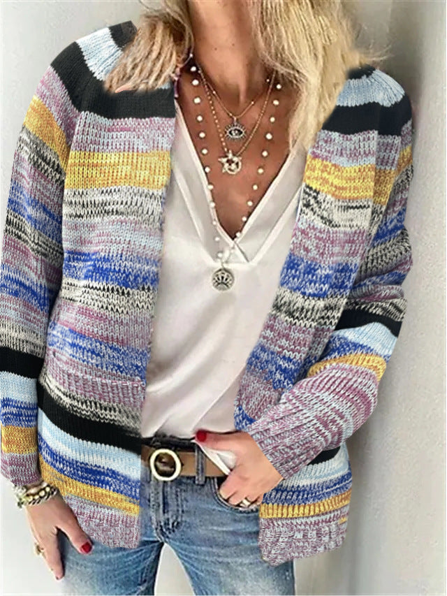 Damen Mehrfarbiger Strickcardigan mit offener Front, legerem Oversize-Schnitt und feinem Rippbündchen Echo Archiv