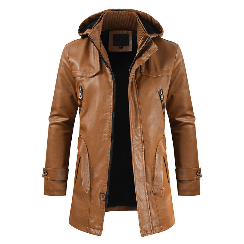 Herren modische Lederjacke mit Kapuze Echoarchiv