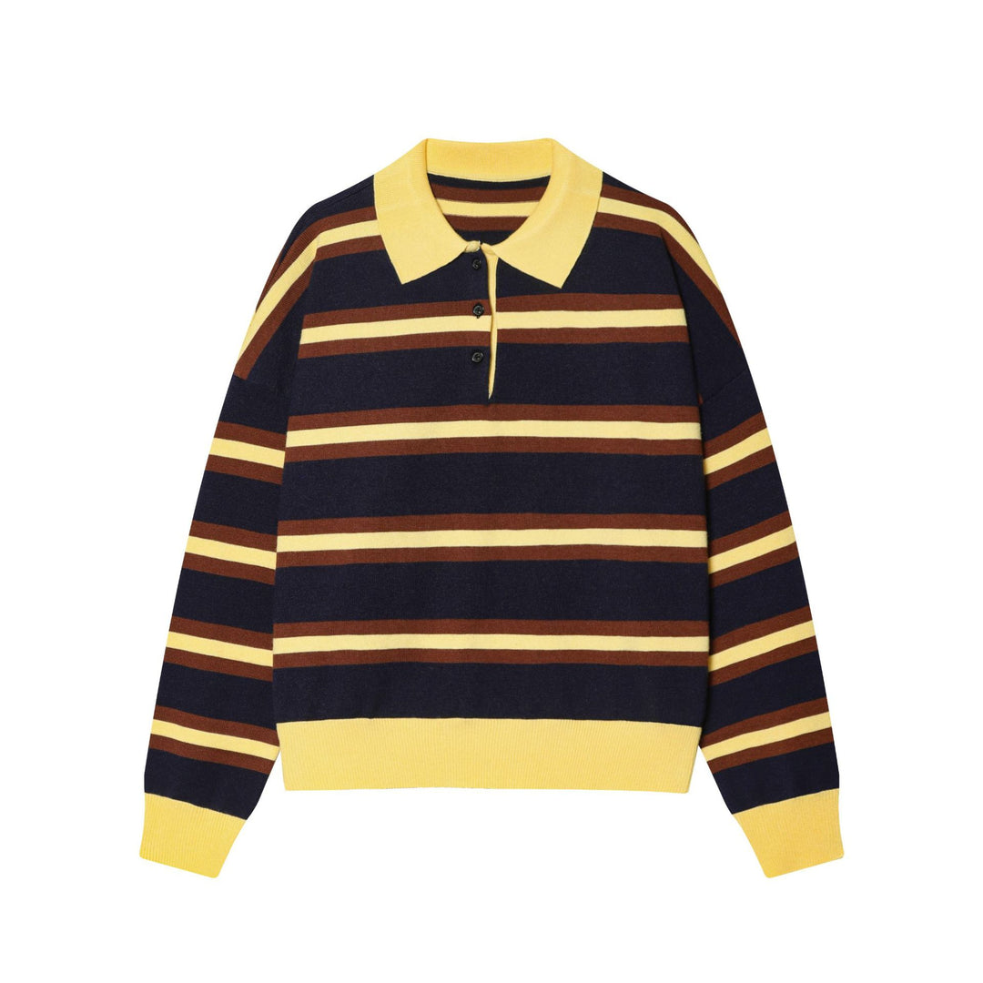 Damen nan gestreifter Polo-Strickpullover mit breitem Rippenbund Echo Archiv