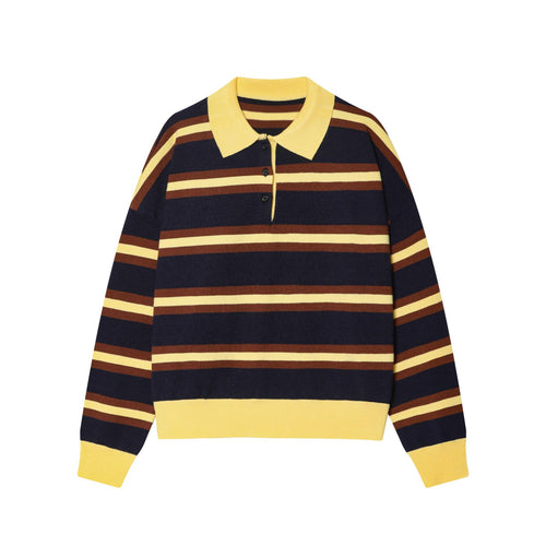 Damen nan gestreifter Polo-Strickpullover mit breitem Rippenbund Echo Archiv