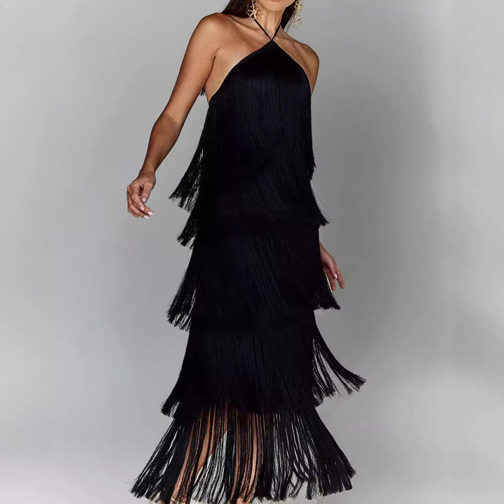 Damen Elegantes Fransen-Maxikleid mit schimmerndem Detail und raffinierter Passform Echo Archiv