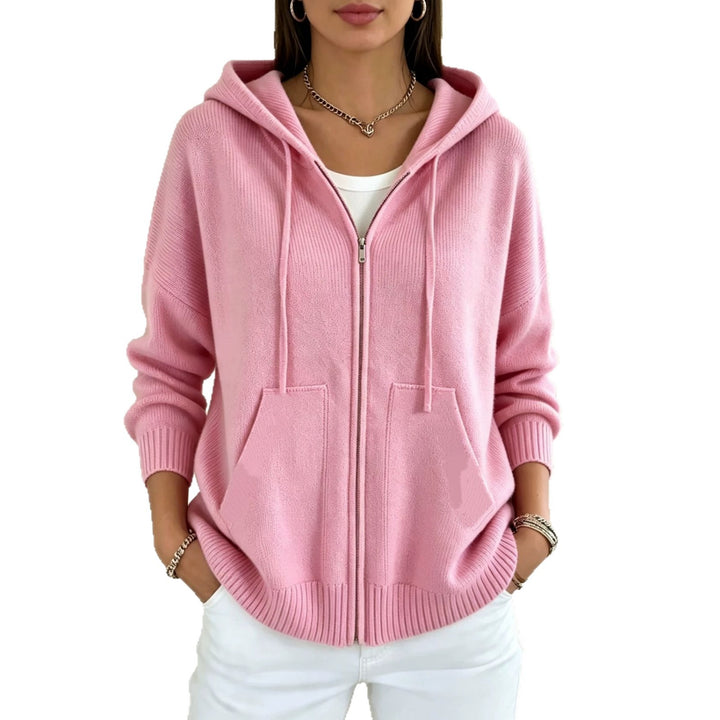 Damen Kapuzen-Wollmix Zip-Cardigan mit kastiger Passform und Kängurutaschen – Auréline