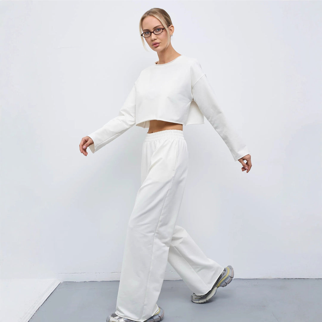 Damen Kurzgeschnittenes Sweatshirt und High-Waist Relax-Jogginghose Set – Avérine