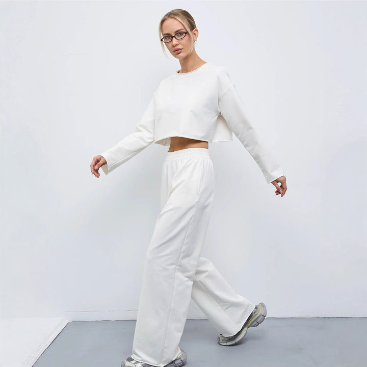 Damen Kurzgeschnittenes Sweatshirt und High-Waist Relax-Jogginghose Set – Avérine