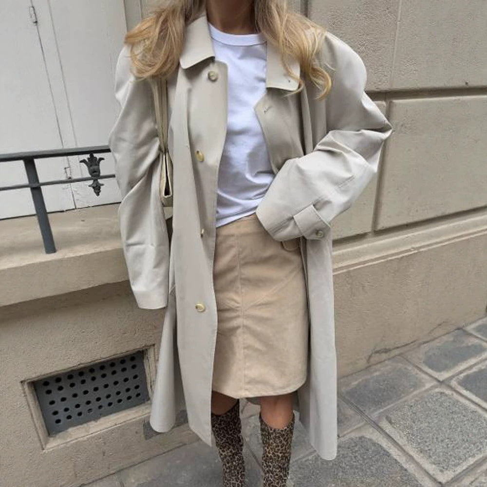 Damen Midilanger Trenchcoat im Cocoon‑Cut mit Bindegürtel und Raglanärmeln Echoarchiv