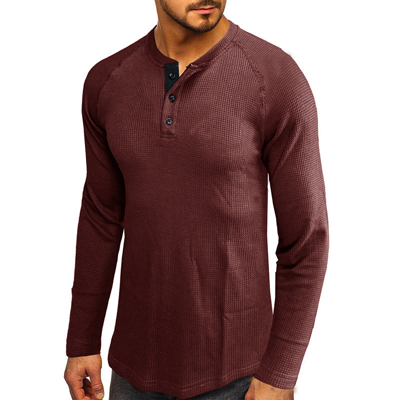 Herren Langarm-Henley Shirt mit strukturiertem Design Echoarchiv